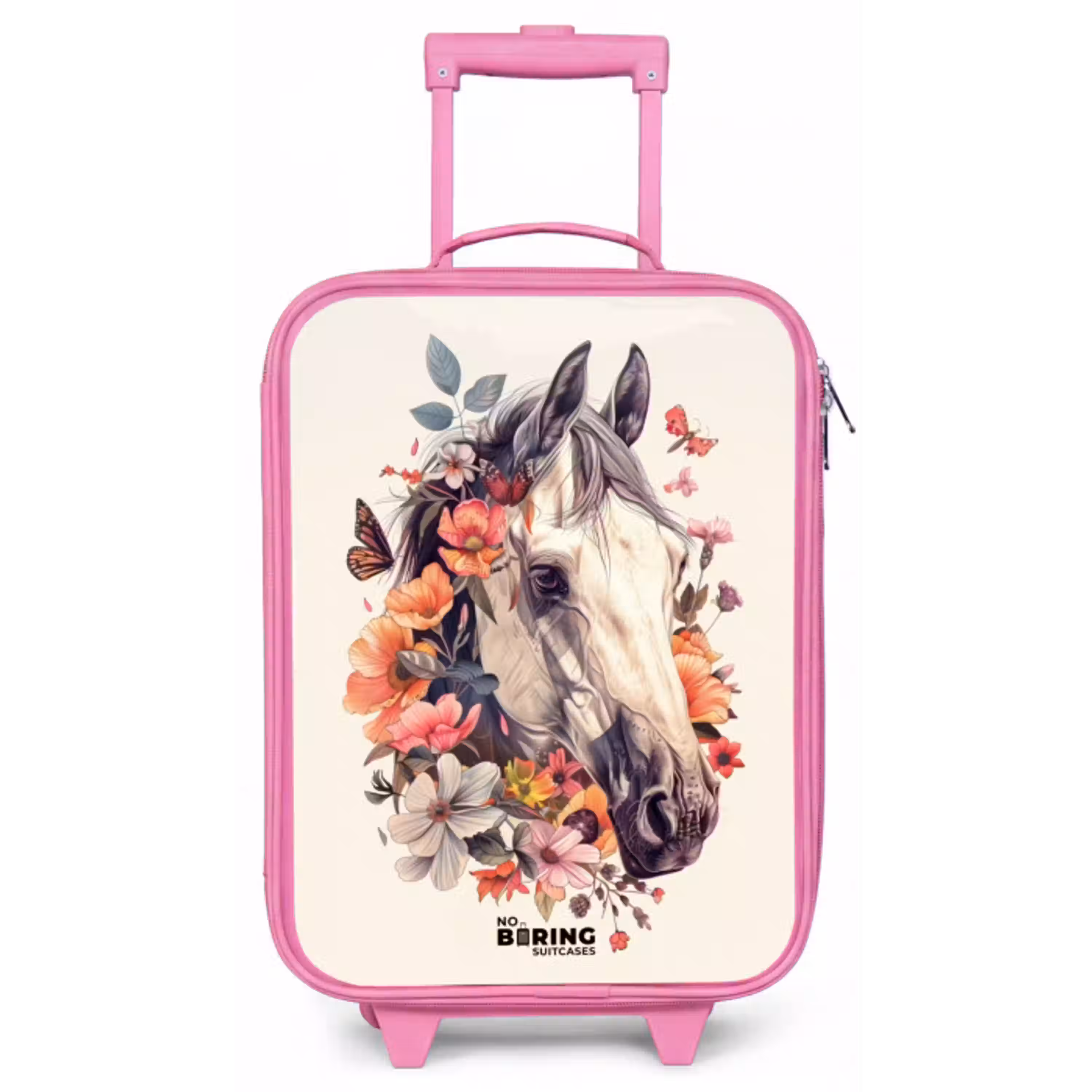 Wit paardenhoofd omringd door bloemen en vlinders Kinderkoffer - Roze klein -zz3dotto