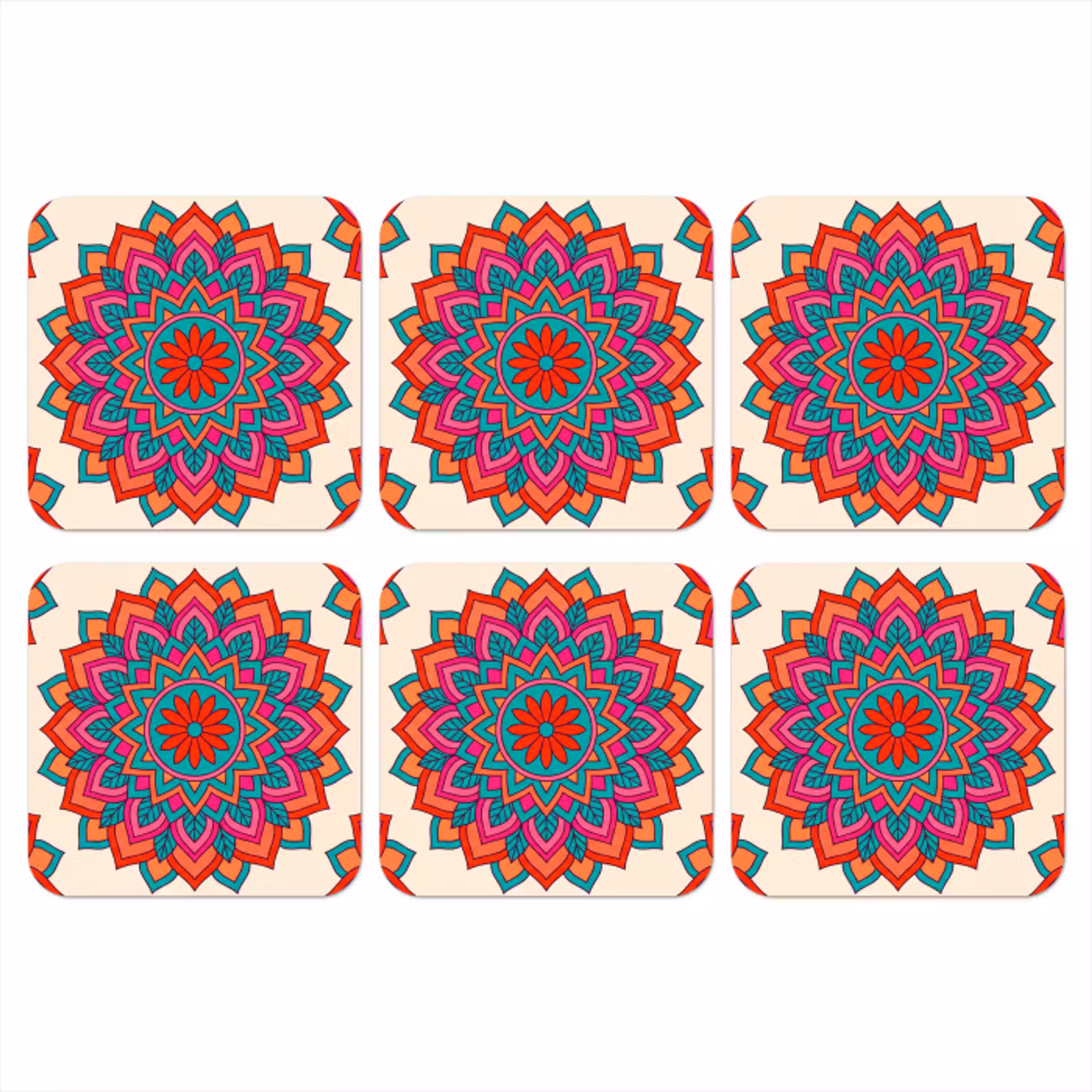 Mandala - Patroon - Abstract - Kleurrijk - Modern onderzetter kurk middel -3d