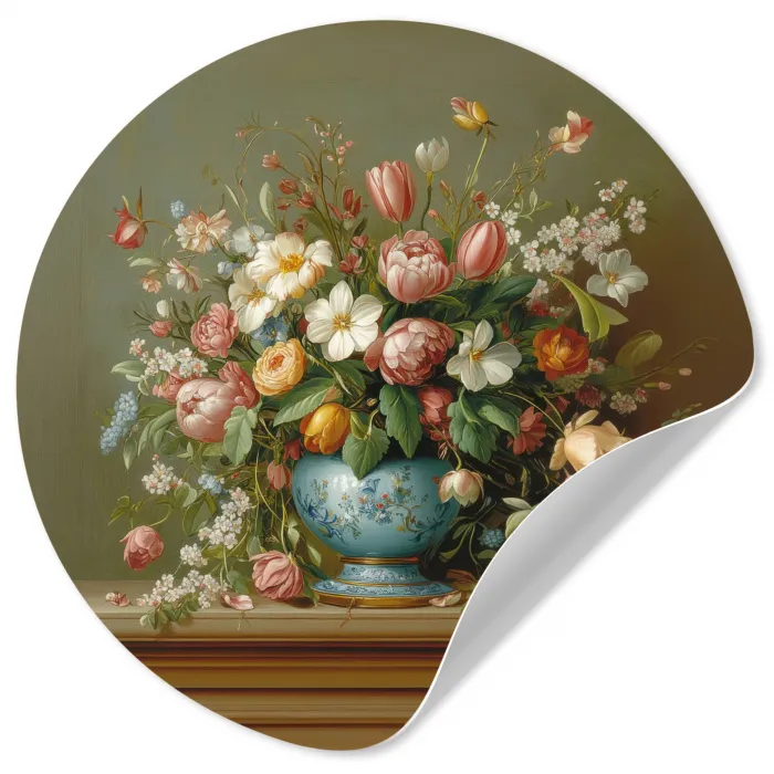 Vaas - Pastel - Kleuren - Bloemen Wandcirkel behangsticker klein -3d
