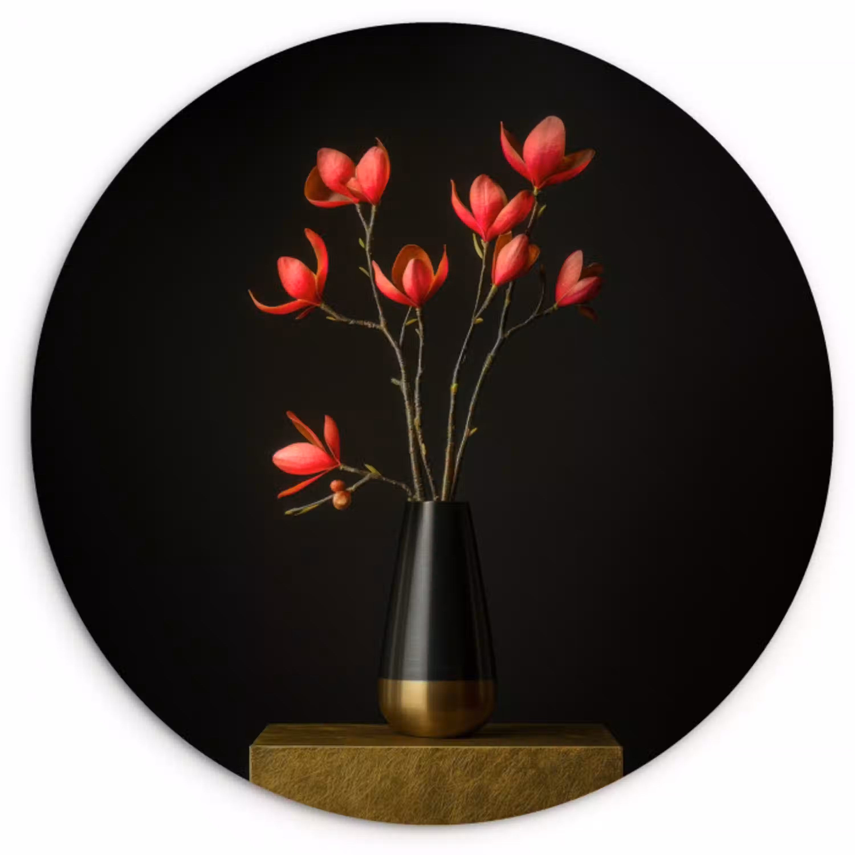 Rode - Bloemen - Vaas Wandcirkel kunststof plaat 5mm dik klein -3d