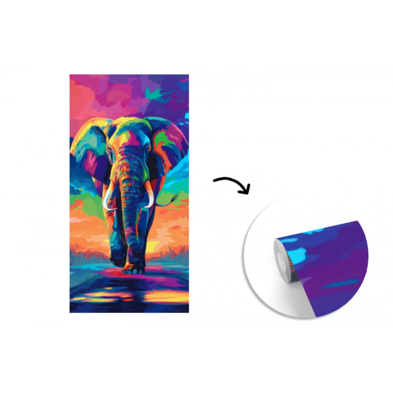 Olifant - Kleurrijk - Lucht - Abstract fotobehang vinyl groot -3d