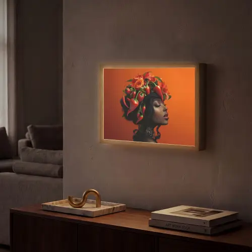 Vrouw - Chilipepers - Pepers - Bloemen Light Box met batterij (Wandlamp) middel -sfeer1