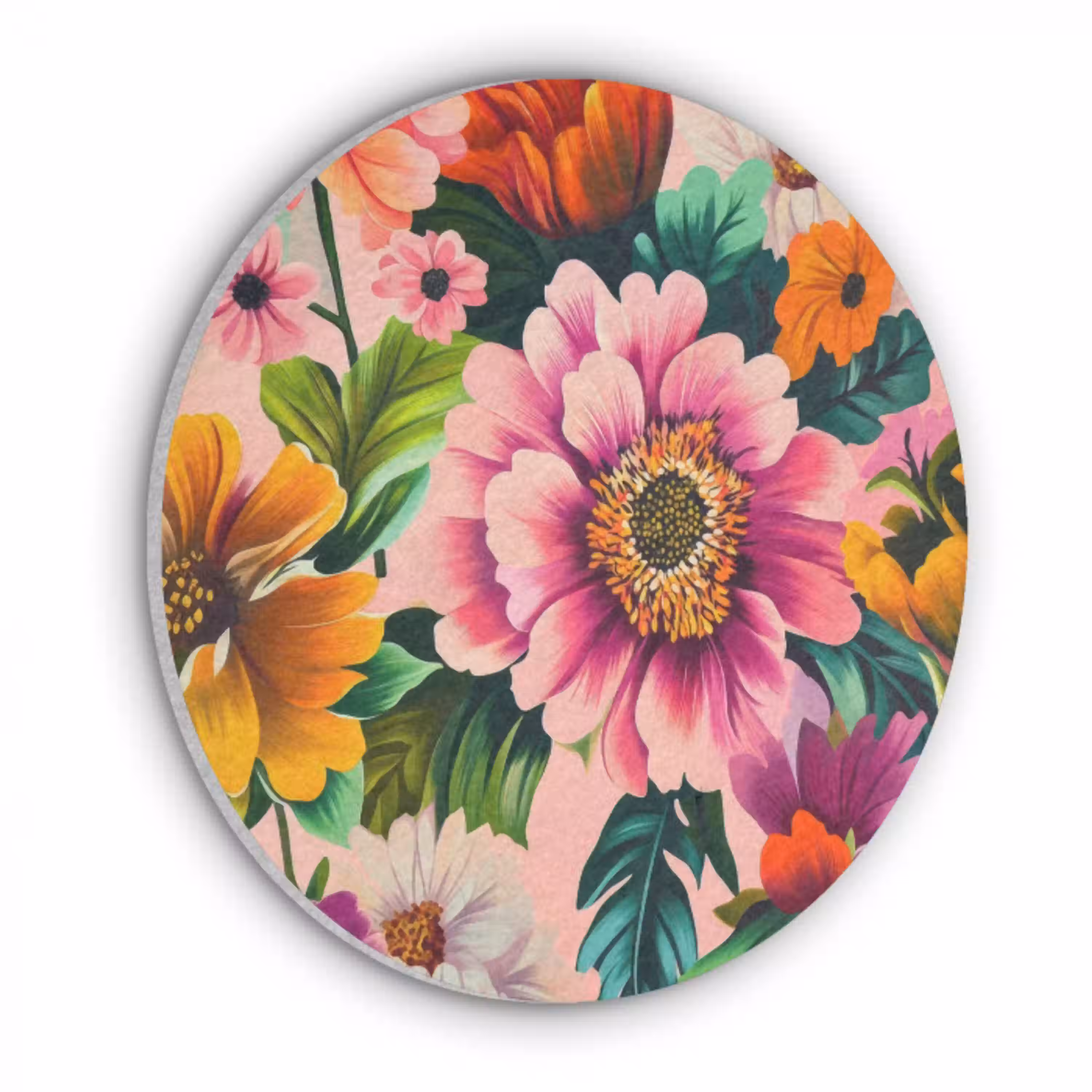 Bloemen - Kleurrijk - Roze Akoestische PET Vilt - Rond klein -3d