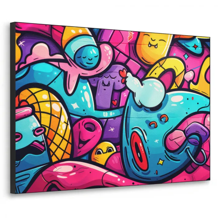 Abstract - Neon - Design - Kleurrijk - Graffiti Textielframe zwart klein -3d