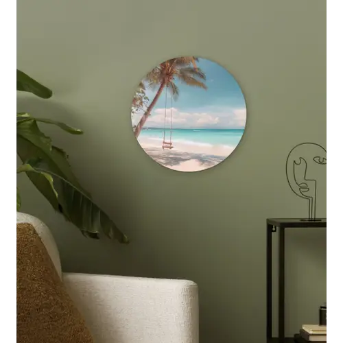 Palmboom - Schommel - Strand - Lucht Wandcirkel kunststof plaat 5mm dik klein -sfeer3