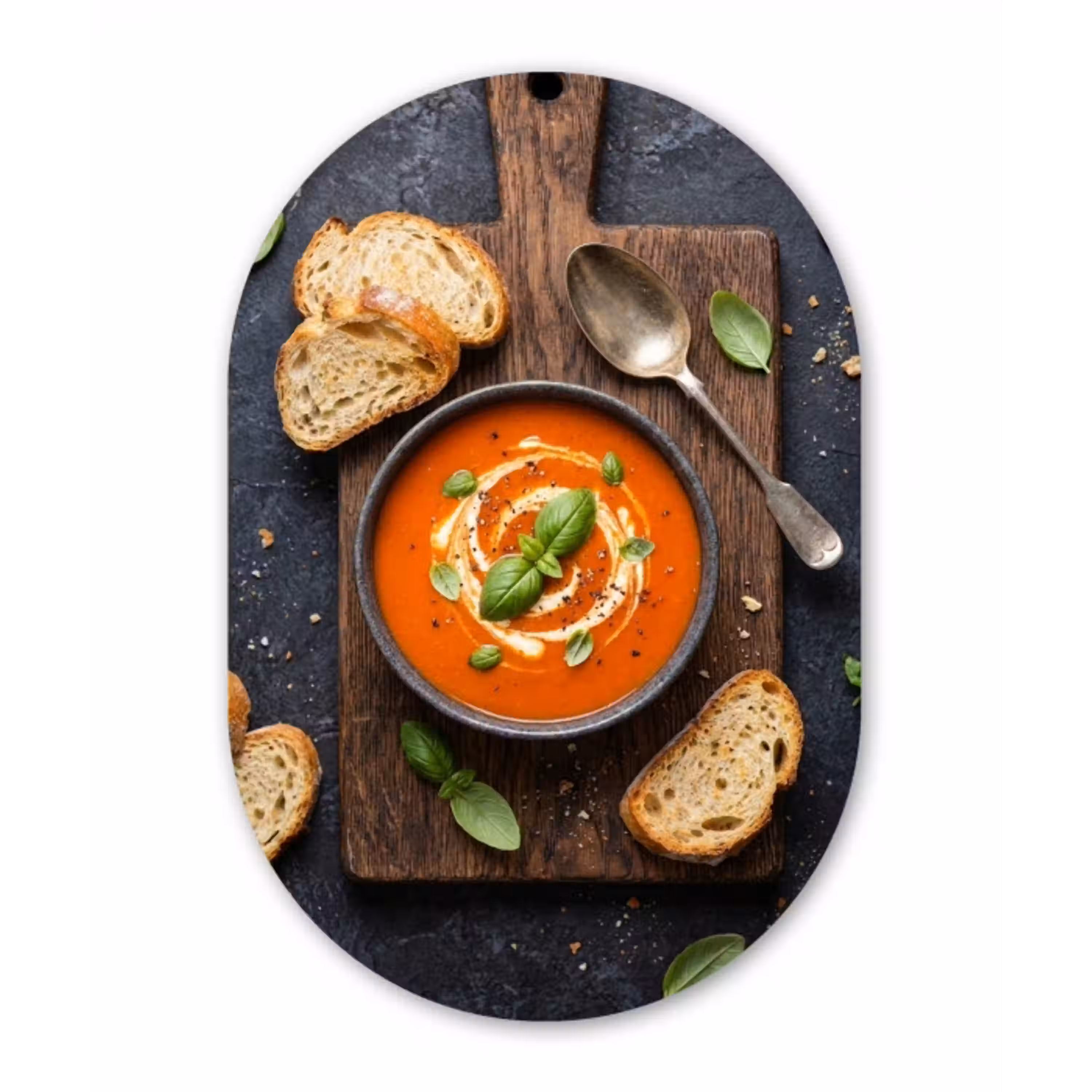 Eten - Soep - Basilicum - Rustiek - Rood Wandcirkel Ovaal Forex klein -3d