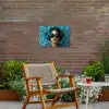 Vrouw - Bloemen - Vlinders - Blauw - Abstract Tuinposter op houten frame 2 cm dik klein -sfeer3