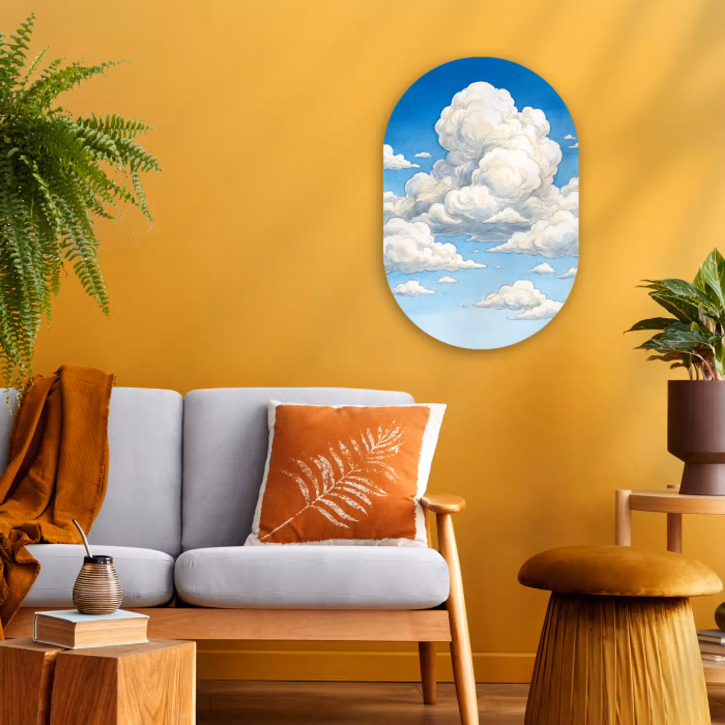 Wolken - Blauwe lucht - Natuur - Modern - Wit Wandcirkel Ovaal Forex klein -sfeer4