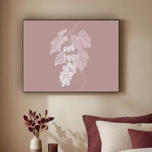Tros - Druiven - Illustratie - Bladeren Textielframe zwart klein -sfeer1