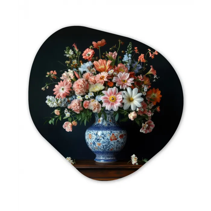 Hout - Vaas - Kleuren - Bloemen Wandcirkel Organisch Plexiglas middel -3d