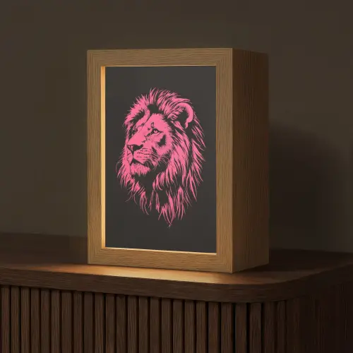 Leeuw - Zwart - Roze - Neon Light Box met kabel (Tafellamp) klein -z3d_website