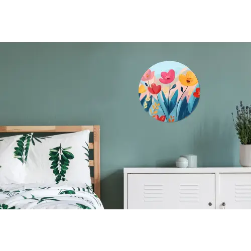 Illustratie - Bloemen - Kleurrijk Wandcirkel aluminium klein -slaapkamer