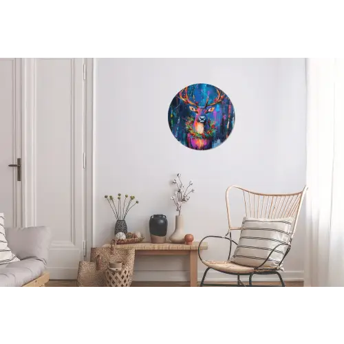 Rendier - Krans - Sprookjesachtig - Blauw Wandcirkel aluminium klein -woonkamer