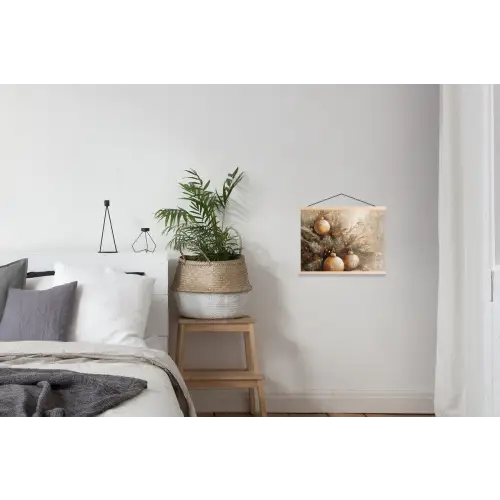 Kerst - Kerstballen - Beige - Goud textielposter latten blank klein -woonkamer