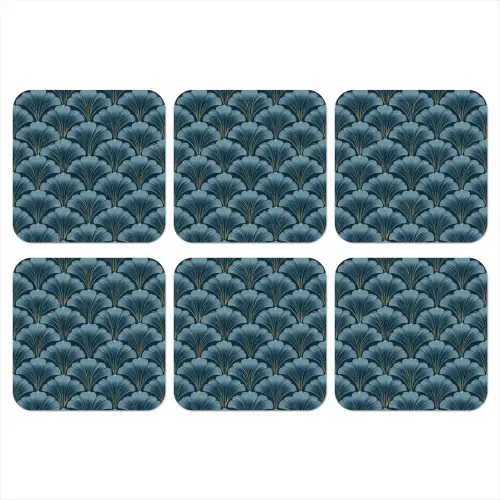 Patroon - Ginkgoblad - Blauw onderzetter kurk middel 366 -3d