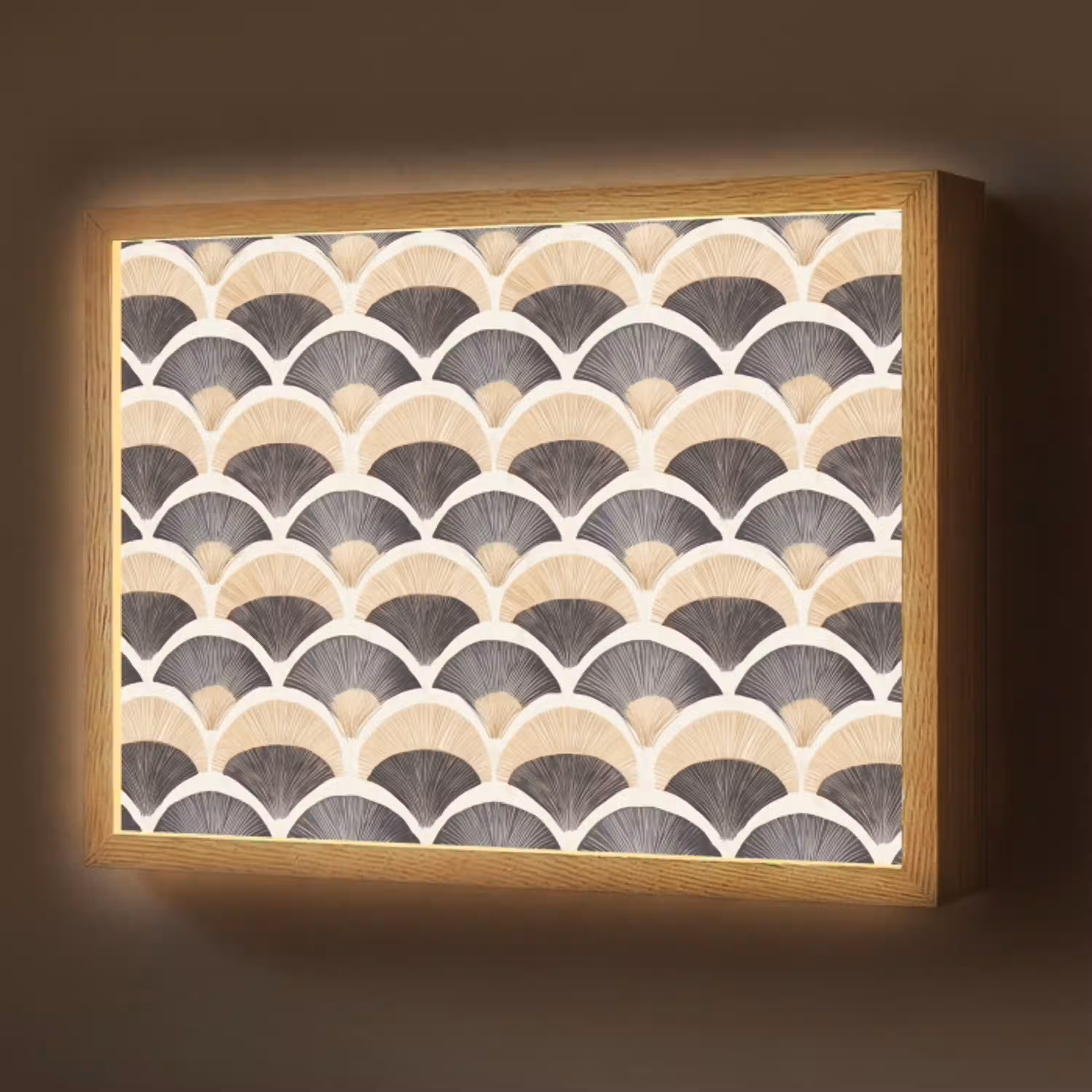 Waaier - Patroon - Zwart - Beige Light Box met batterij (Wandlamp) middel 907 -z3d_website