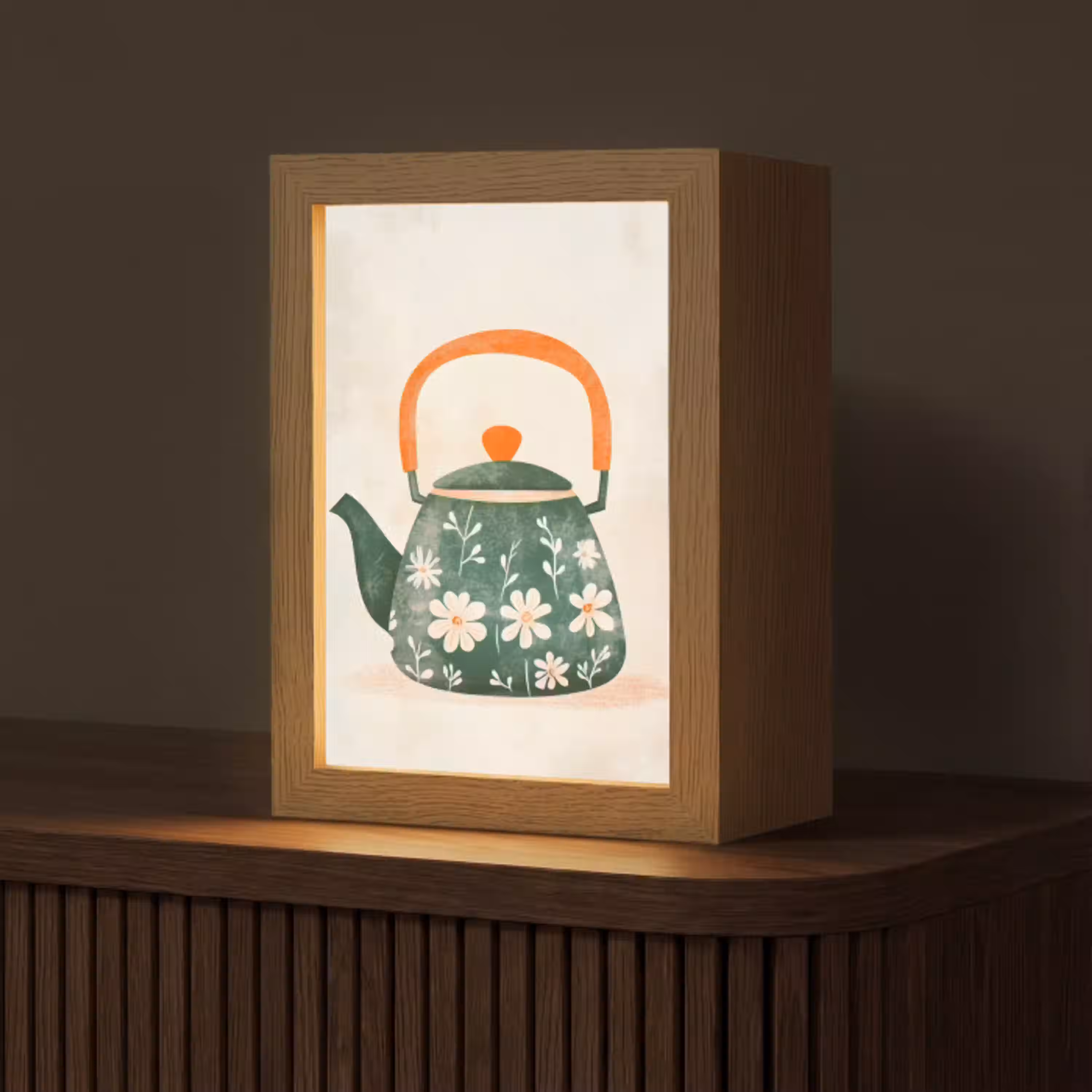 Theepot - Groen - Bloemen - Oranje Light Box met kabel (Tafellamp) klein -z3d_website