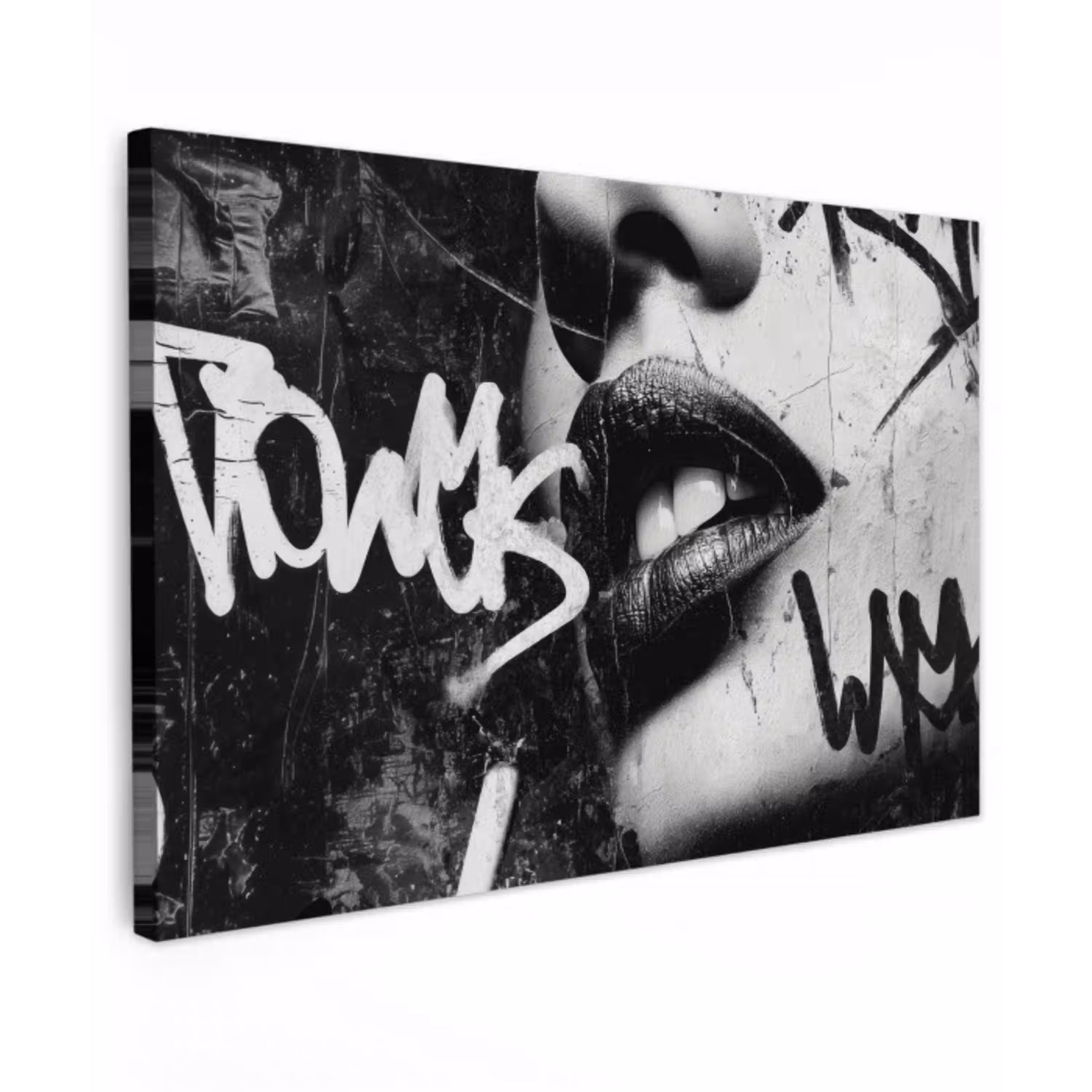 Gezicht - Mond - Graffiti - Zwart canvas 2cm klein -z3d