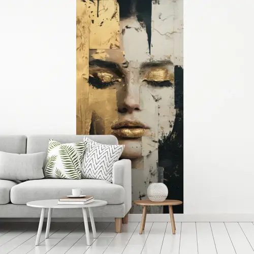 Abstract - Goud - Gezicht - Lippen fotobehang vinyl groot -woonkamer