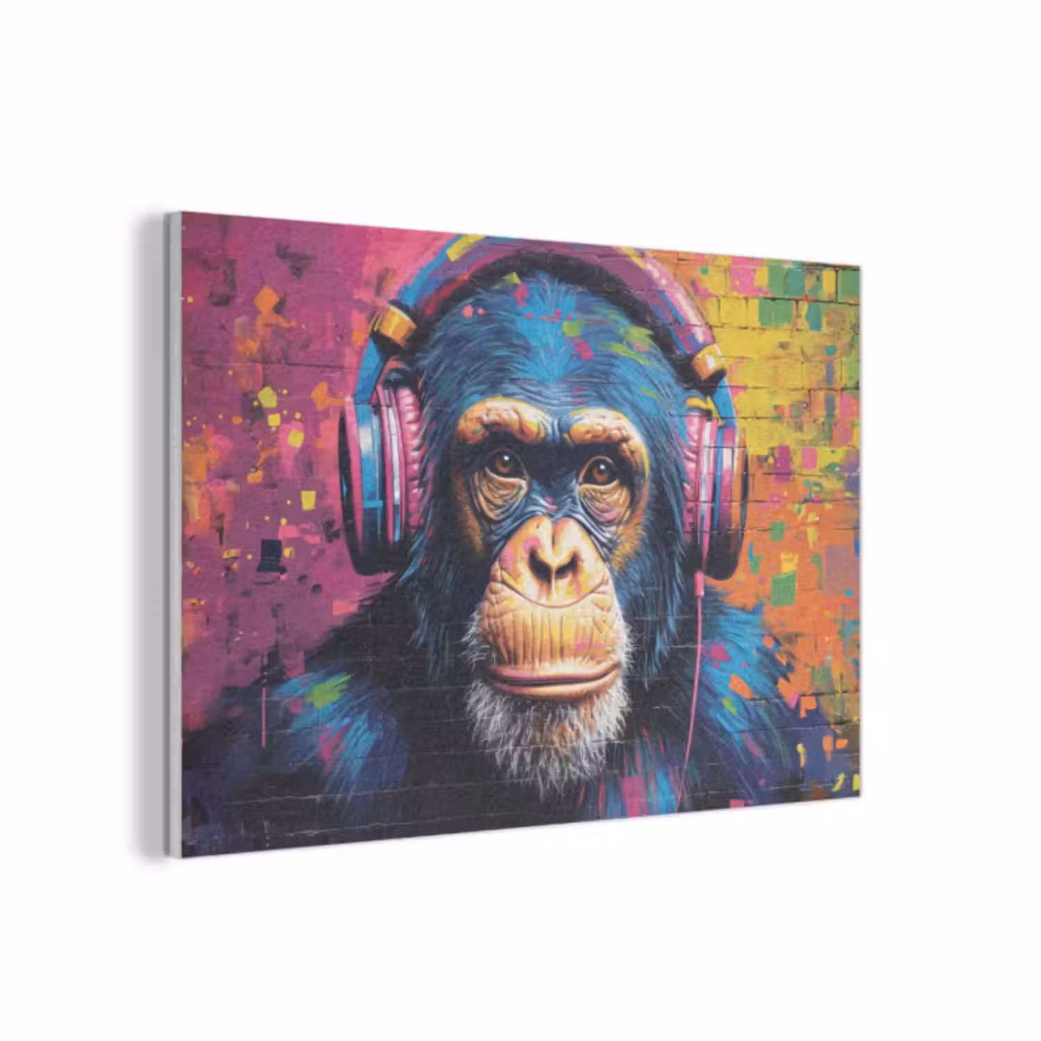 Akoestisch schilderij - Graffiti - Chimpanzee - Street art - Koptelefoon - Aap