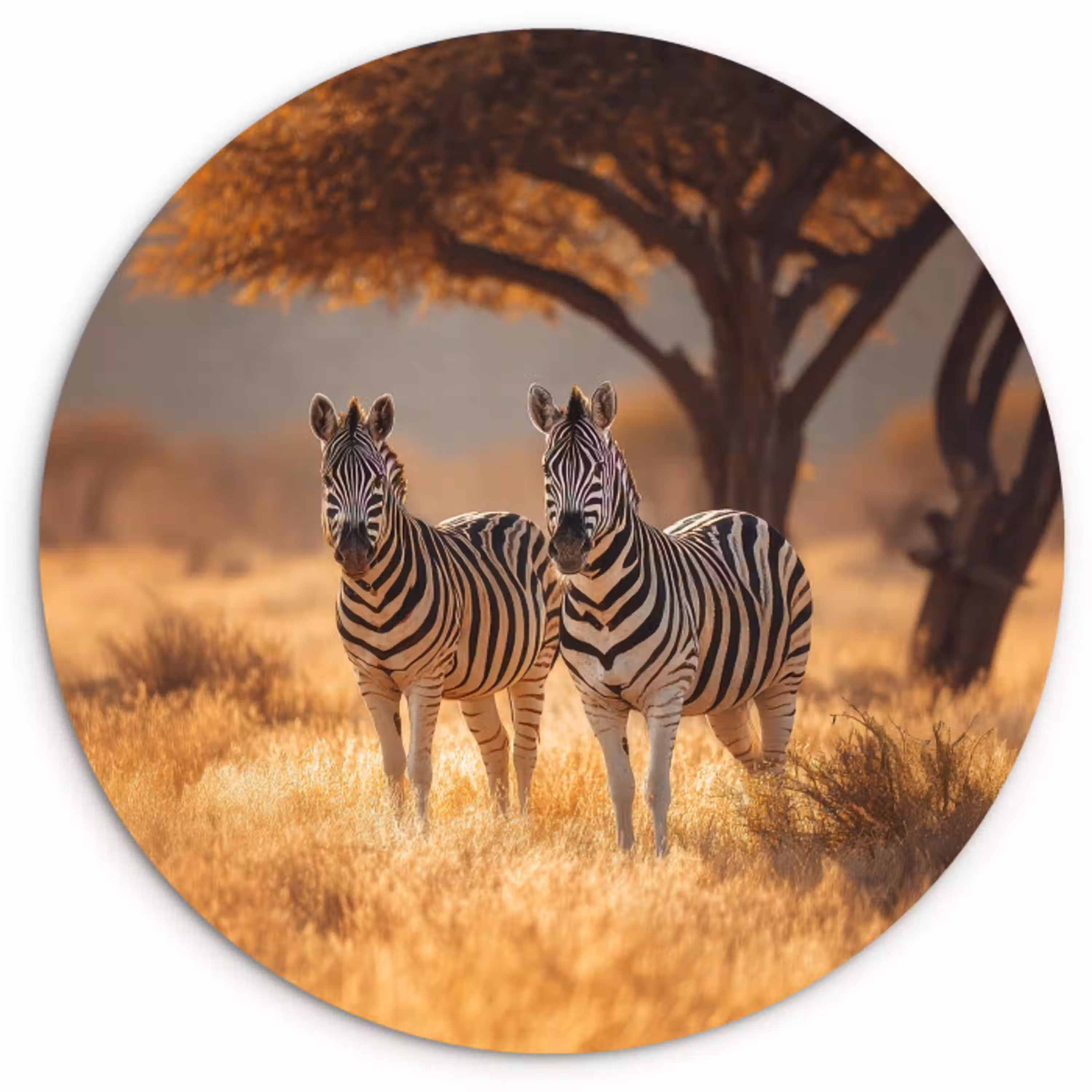 Zebra's - Savannelandschap - Gras Wandcirkel kunststof plaat 5mm dik klein -3d