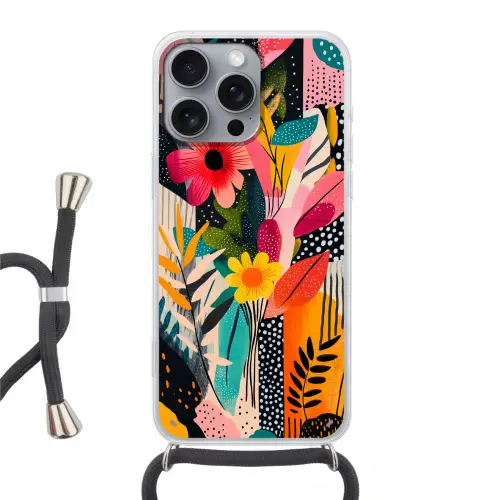 Schilderij - Abstract - Bloemen - Roze Hoesje iPhone 16 Pro Max met koord klein -3d