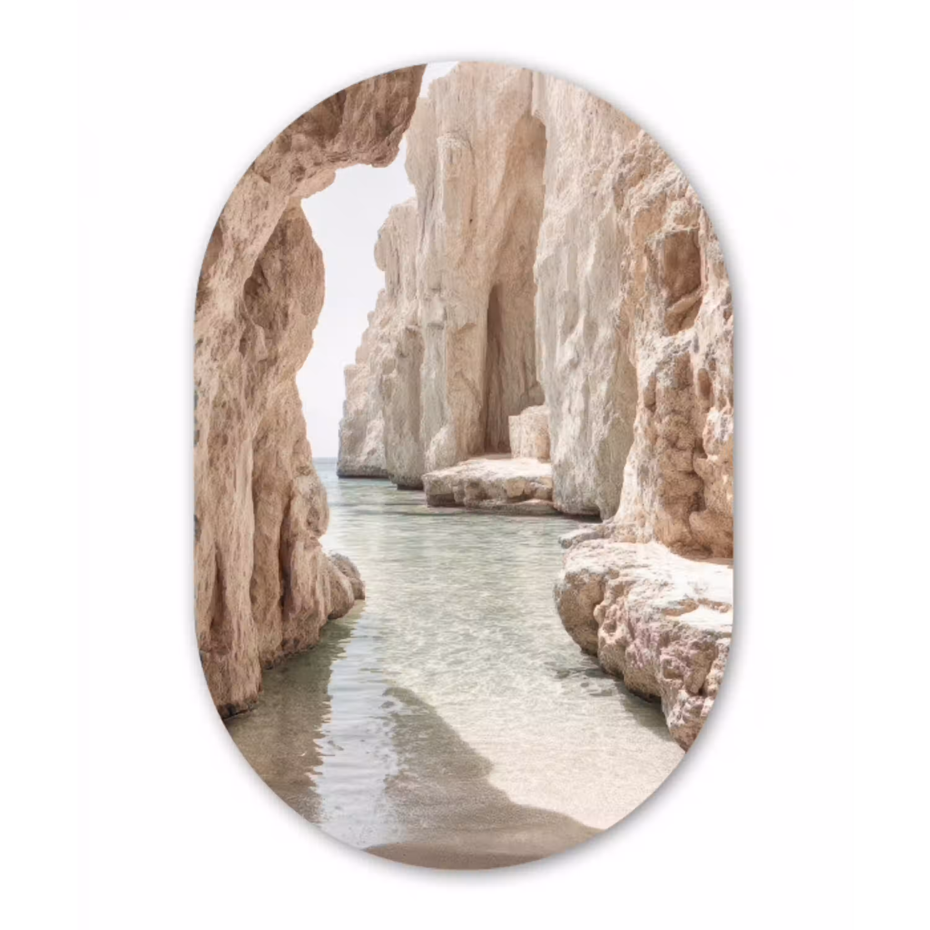 Rotsen - Zee - Zand - Kloof Wandcirkel Ovaal Aluminium middel -3d