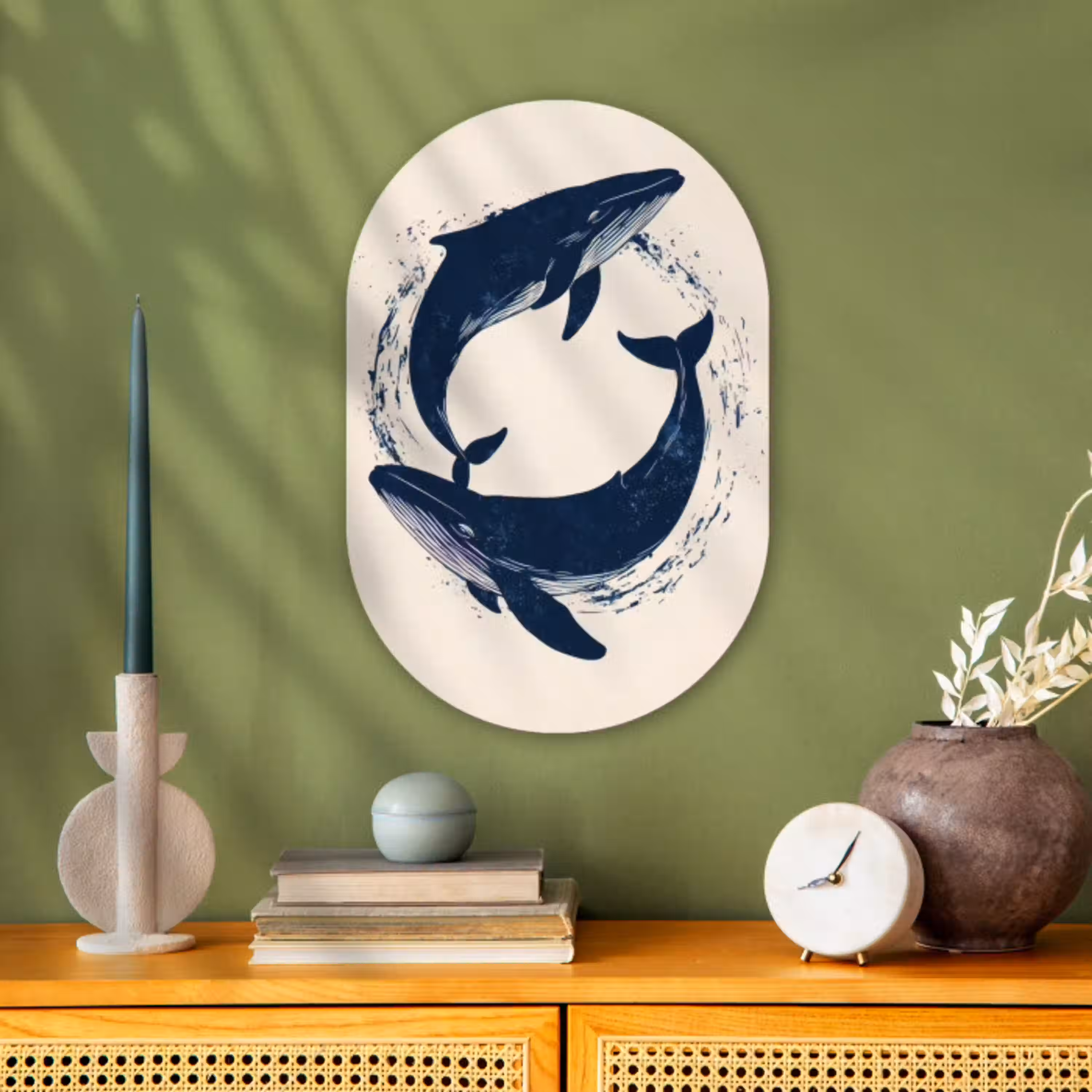Walvissen - Spetters - Cirkel - Donkerblauw Wandcirkel Ovaal Forex klein -sfeer2