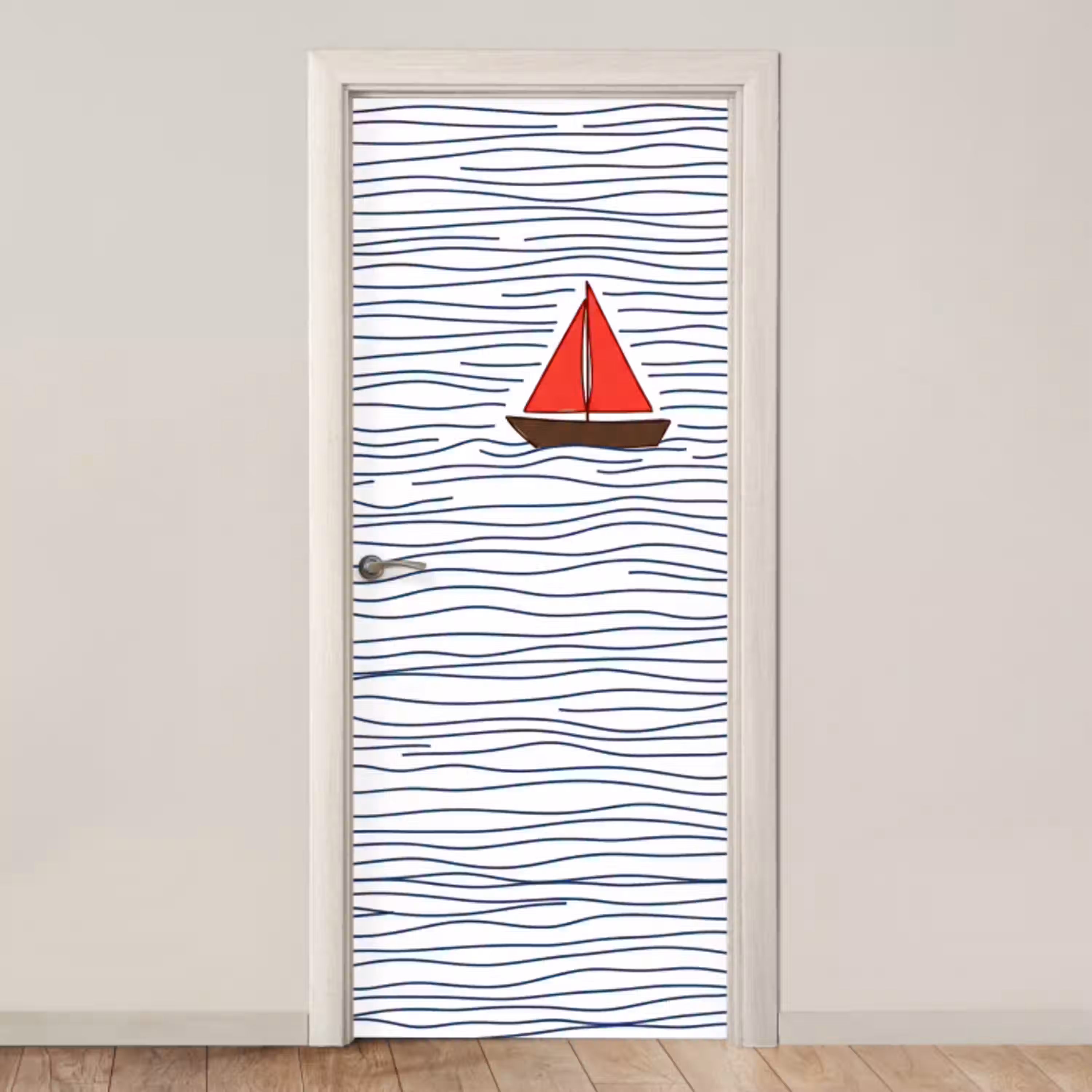 Boot - Water - Rood - Illustratie - Minimalistisch deurposter klein -3d_beige