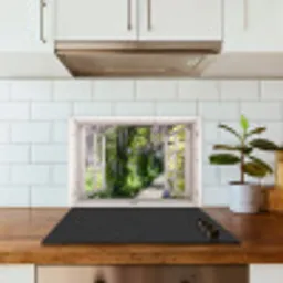 Uitzicht op de Wisteriatuin keuken achterwand spatscherm klein -sfeer2