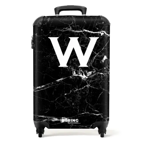 Marmer print - Zwart - Letter W NBS - Handbagage koffer - Kinderen Unisex middel -productfoto_recht