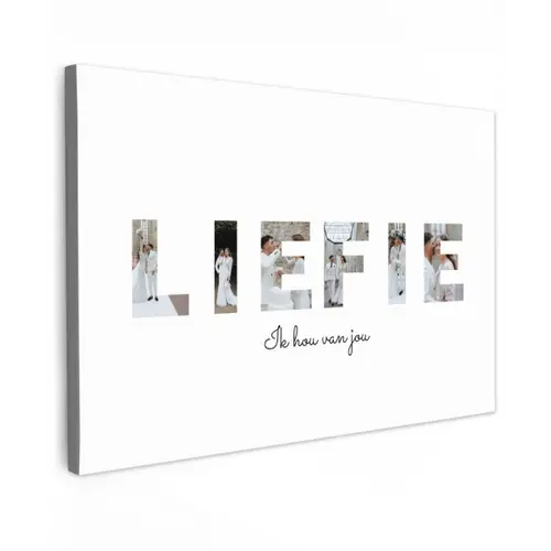 Liefie - Lettercollage Tuinposter op houten frame 2 cm dik klein -3d