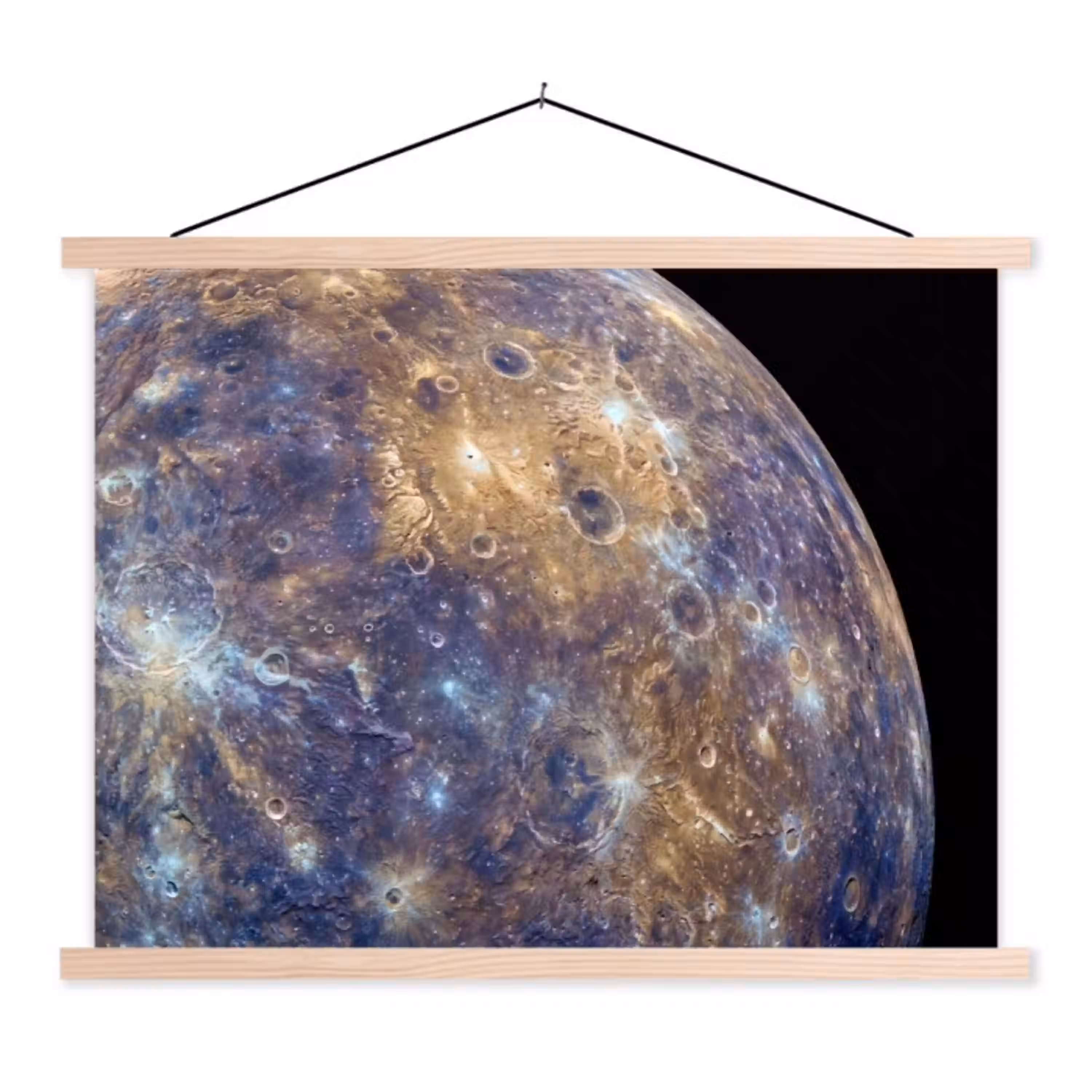 Planeet - Kraters - Ruimte textielposter latten blank klein -3d