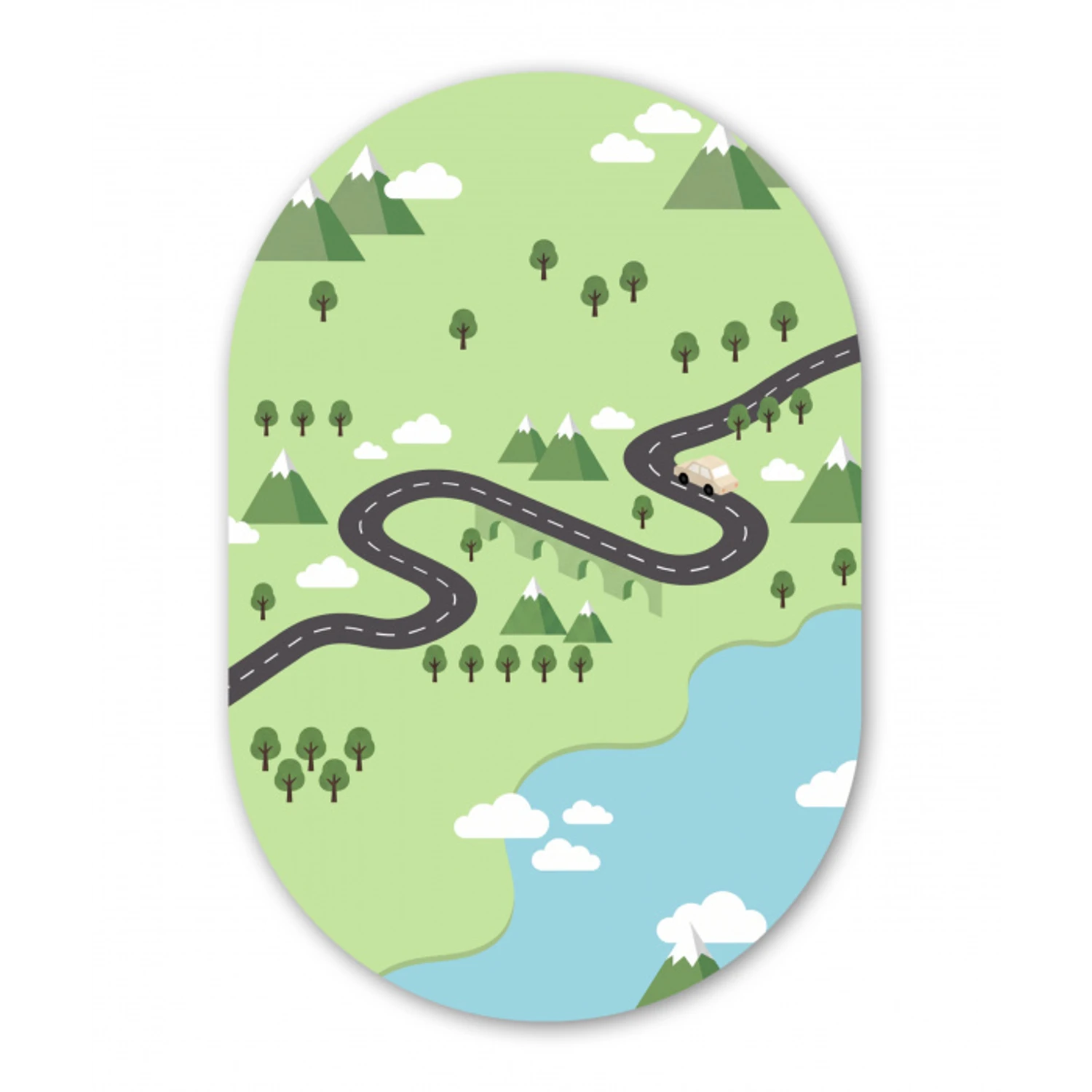 Auto - Bergweg - Natuur - Illustratie Wandcirkel Ovaal Forex klein -3d