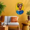Frida Kahlo - Vrouw - Geel - Blauw - Bloemen Wandcirkel Ovaal Forex klein -sfeer4
