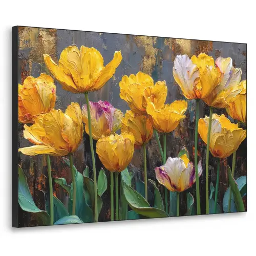 Tulpen - Geel - Penseelstreken - Abstract Textielframe zwart klein -3d
