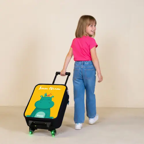 Nijlpaard - Vogels - Geel Kinderkoffer - Zwart klein -sfeer1
