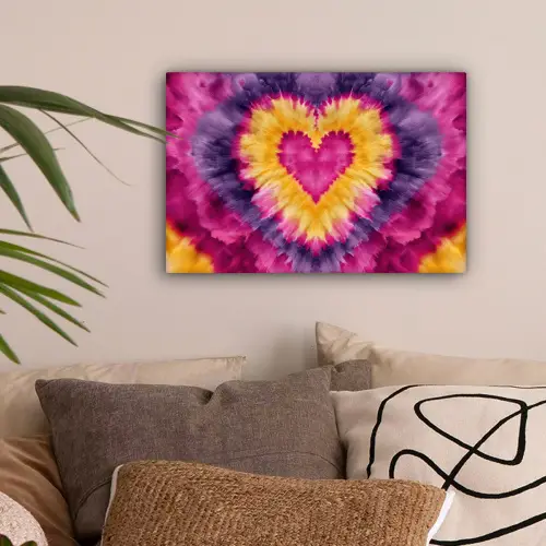 Tie dye - Hartvorm - Vlammen - Oranje canvas 2cm klein -sfeer1