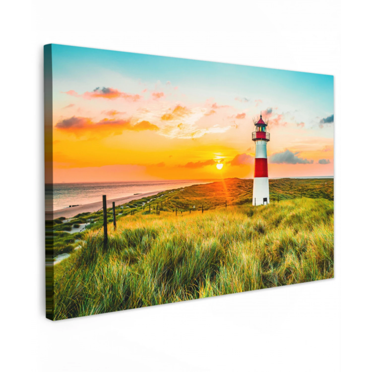 Vuurtoren - Natuur - Zon - Landschap - Gras - Strand - Zee canvas 2cm klein -z3d
