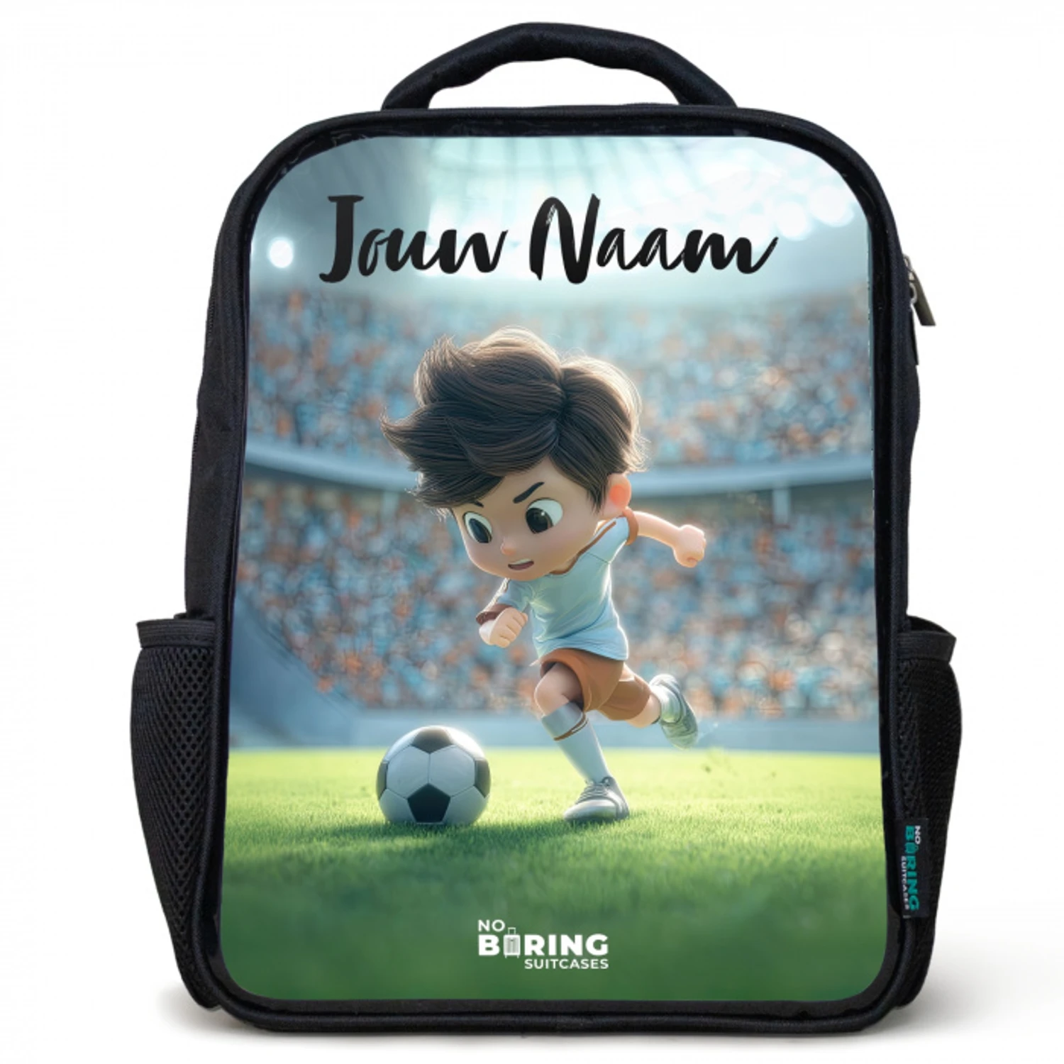 Jongen - Stadion - Voetbal - Zonlicht Rugzak - Zwart middel -3d