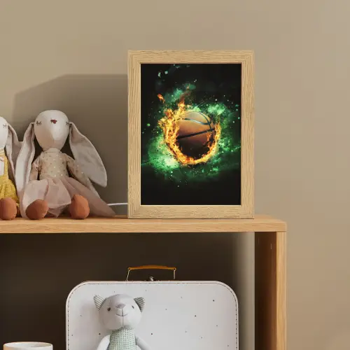 Basketbal - Vuur - Vlammen - Groen Light Box met kabel klein -sfeer2_kind