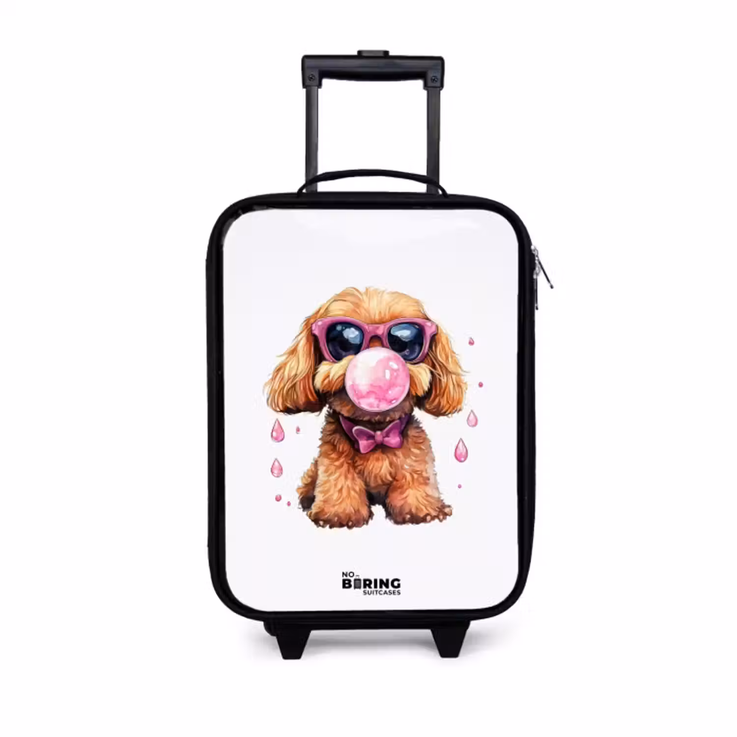 Kinderkoffer - Zwart - Bruine hond met roze bril en kauwgombal