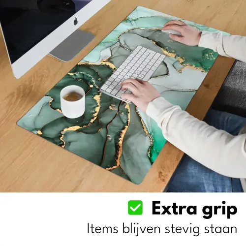 Goud - Marmer - Groen - Luxe - Marmerlook - Grijs Muismat XXL klein -sfeer3
