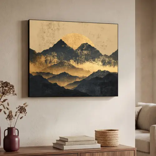 Gouden Bergen bij Maanlicht Textielframe zwart klein -sfeer3