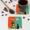 Retro - Jongen - Hond - Rood - Groen onderzetter kurk middel -sfeer2