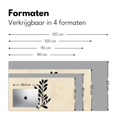 Minimalistisch - Tak - Bladeren - Zwart Muismat XXL klein -sfeer5