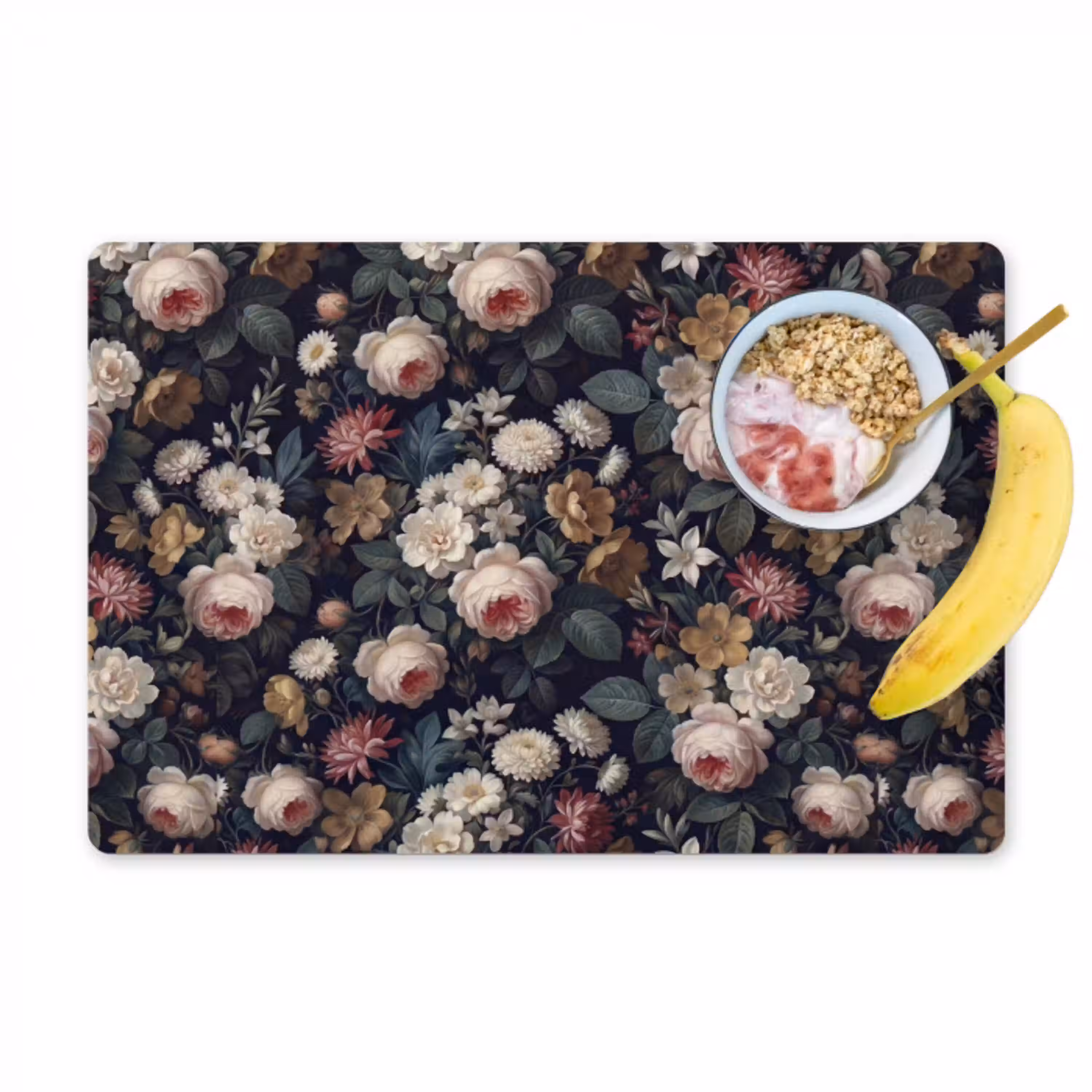 Bloemen - Boeket - Botanisch - Vintage - Donkere achtergrond Placemat vinyl groot -zzzproduct_Kitchenyeah-website