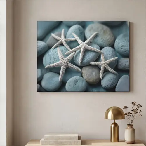 Zeesterren - Stenen - Wit Textielframe zwart klein -sfeer2