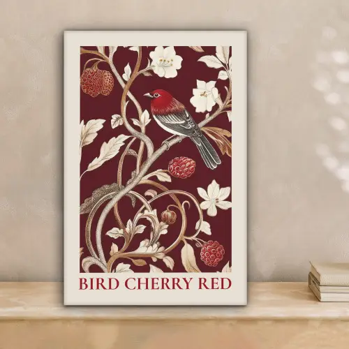 Vogel - Bordeaux - Bloemen - Bessen canvas 2cm klein -sfeer1