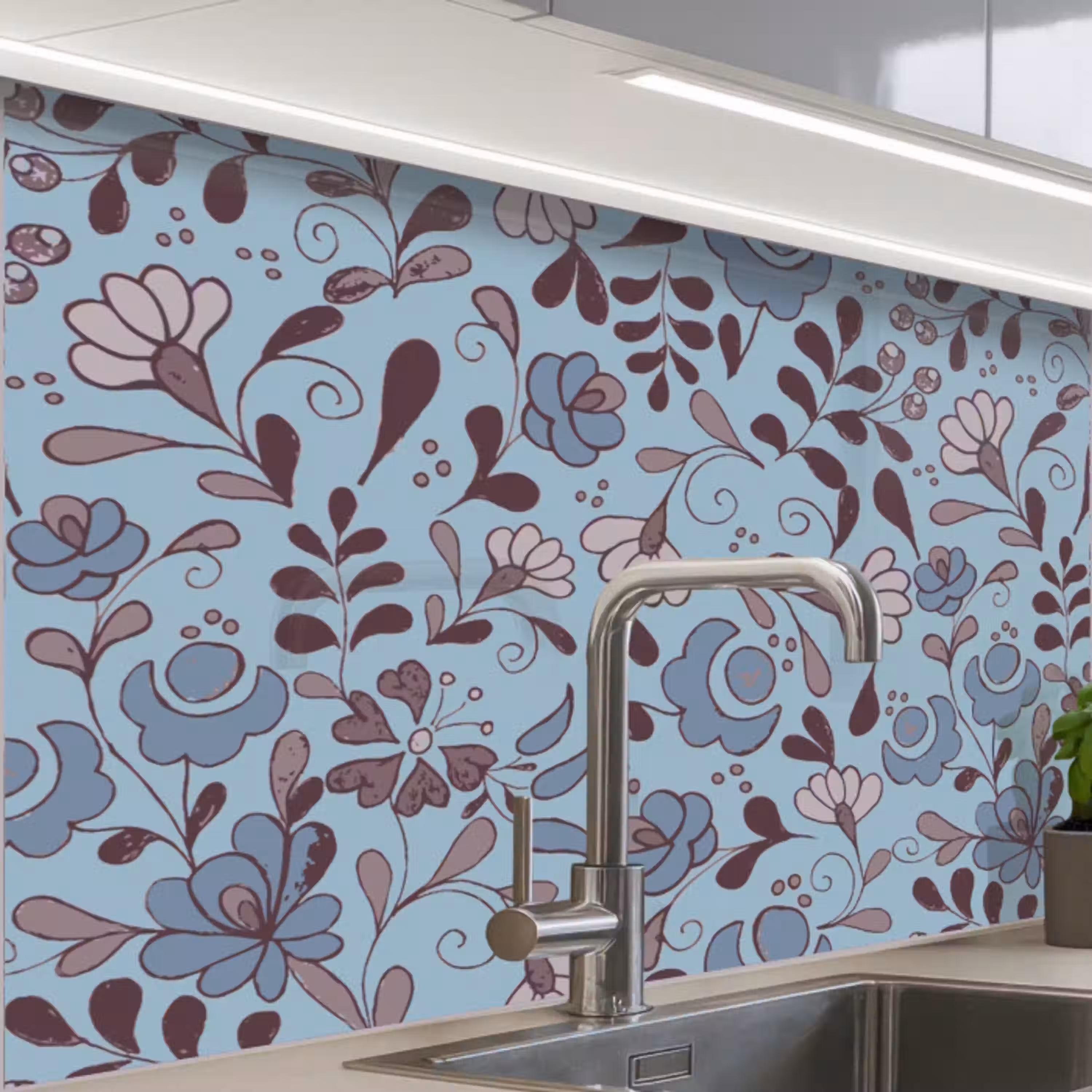 Patroon - Bloem - Grijs - Blauw keuken achterwand 2 middel 865 -zzzz3d_schuin